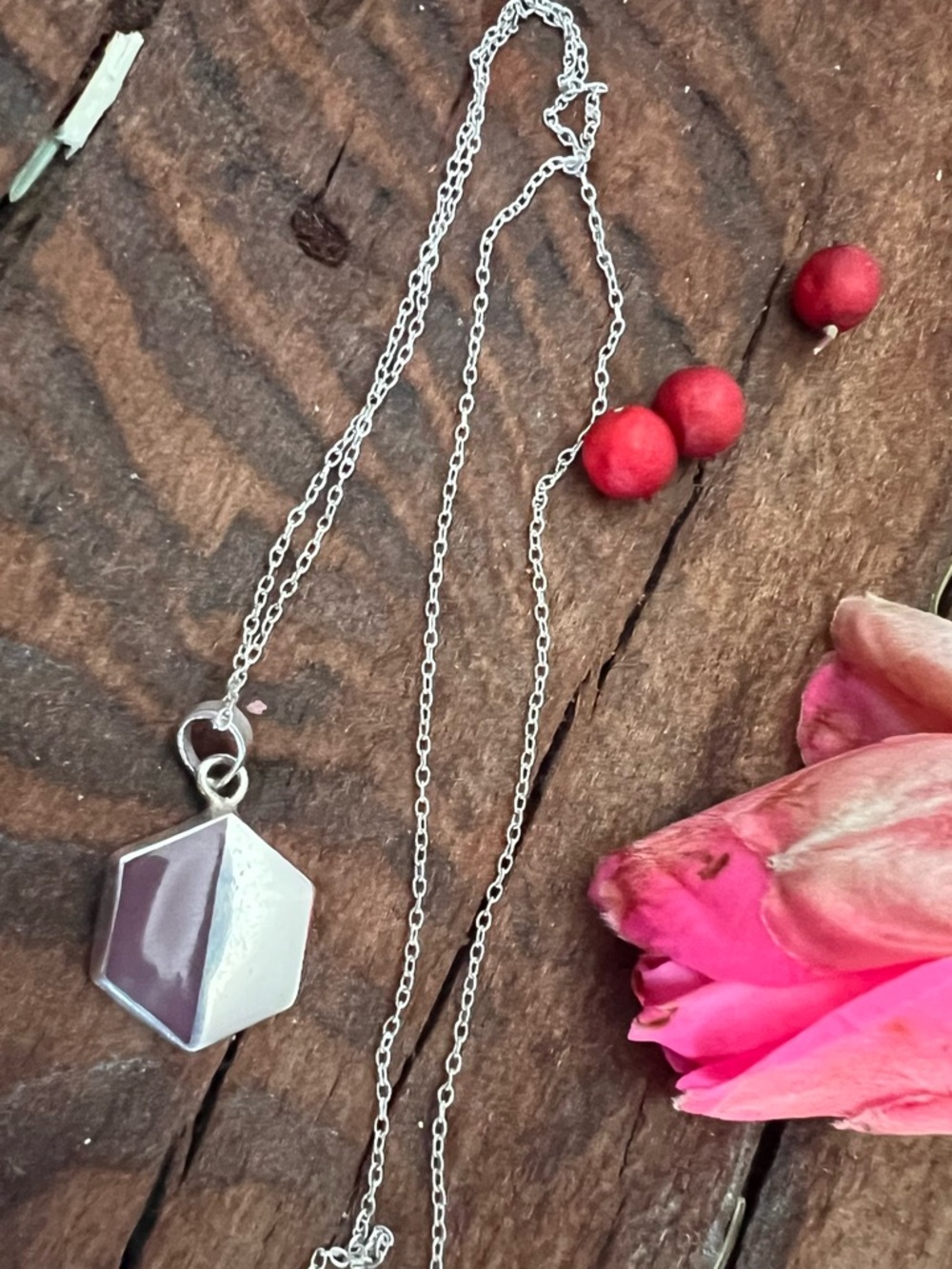 NVC Mexico Sterling Hexagon Pendant Sugilite Purple Necklace Modern Mod 16.5 cm